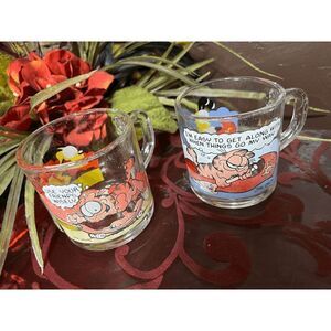 Set of 2 Vintage 1978 GARFIELD &  ODIE McDonalds Glass Coffee Mug by Jim Davis